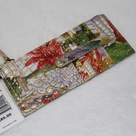 NWT BRAHMIN Credit Card Wallet Floral Succulent Bloom Leather - Picture 2 of 3